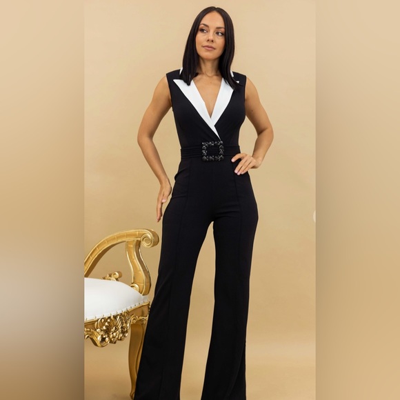 Black and white combination fashion jumpsuit - Picture 1 of 2